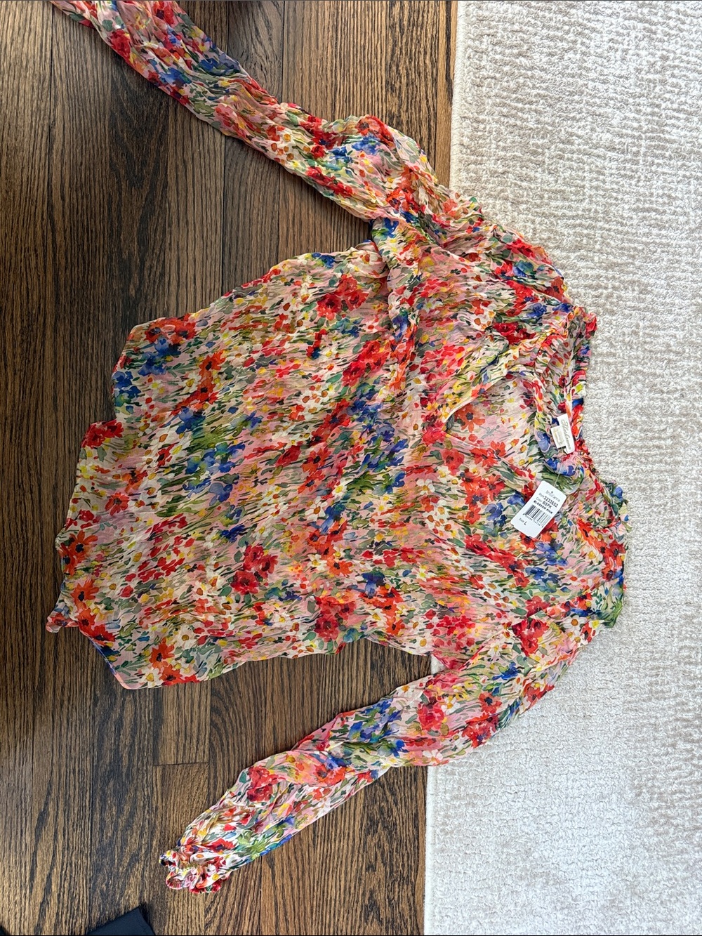 Shoshanna Multicolor Floral Sheer Long-Sleeve Blouse